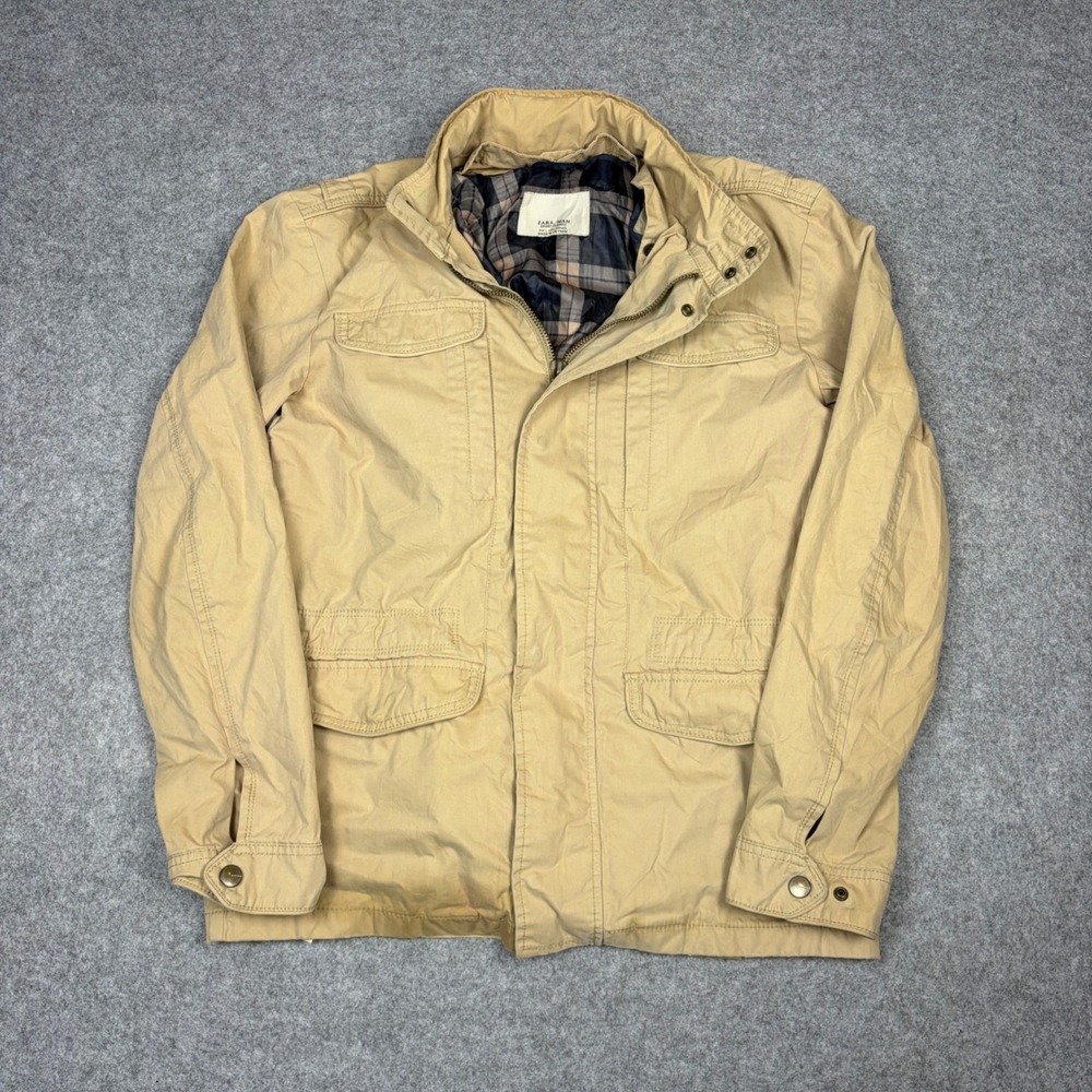 Zara Man Sport Classic Tan Khaki Field Jacket Utility Military Coat Mens Large